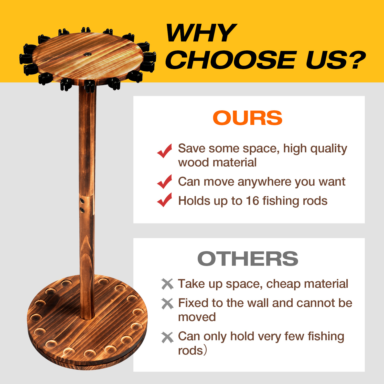 Round Carbonized Wood Fishing  - đánh giá và giá Fishing Equipment Holder