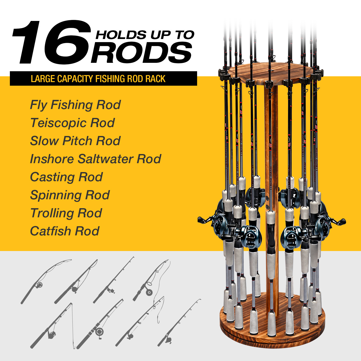 Round Carbonized Wood Fishing  - đánh giá và giá Fishing Equipment Holder
